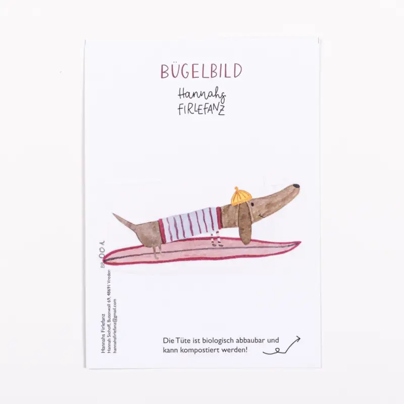 BÜGELBILD DACKEL AUF SURFBOARD Letzte Chance