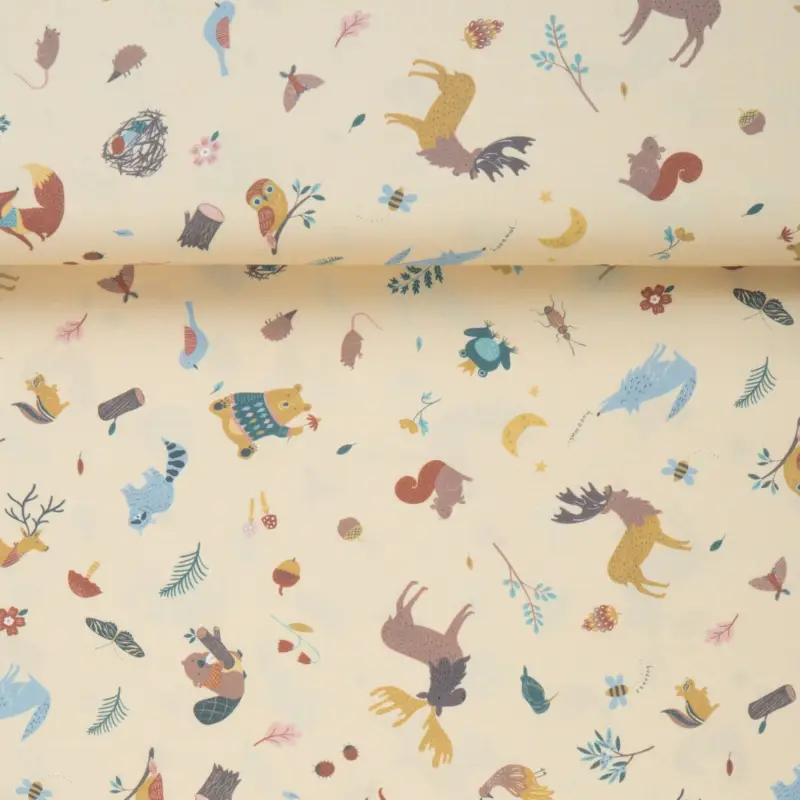 Knallerangebot POPLIN FOREST ANIMALS almond