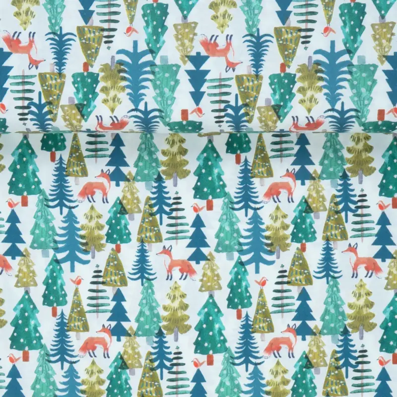 POPLIN FOX FOREST white Sonderangebot