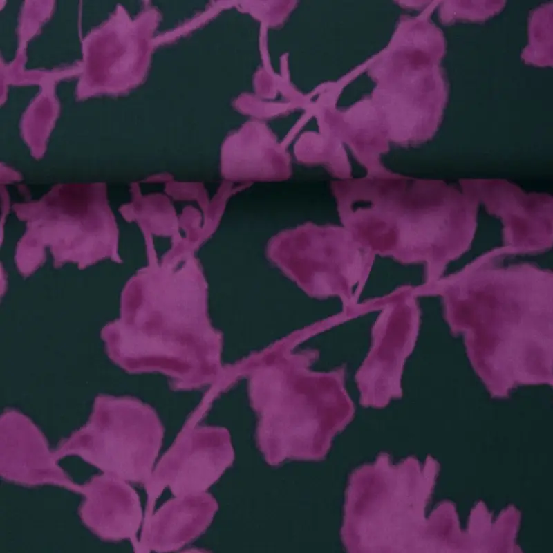 VISCOSE DARK GREEN FUCHSIA FLOWERS Aktuell