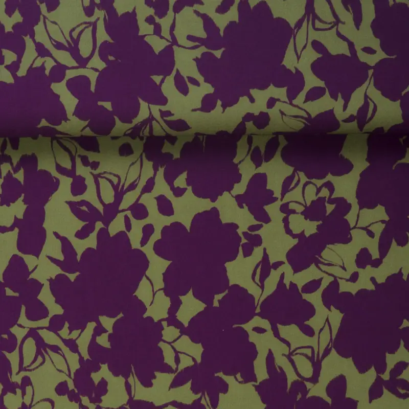 Preisknaller VISCOSE KHAKI PURPLE FLOWERS