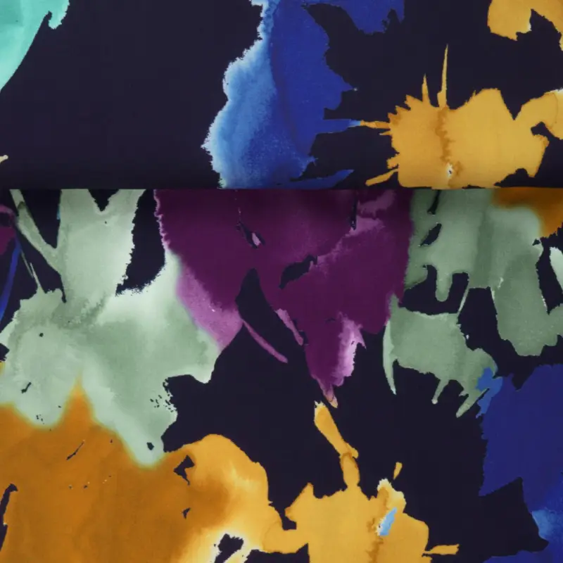Must-Have VISCOSE DARK BLUE BLURRY FLOWERS