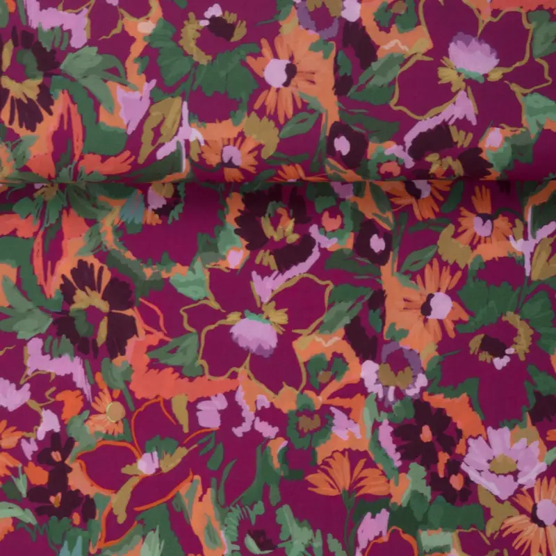 VISCOSE FUCHSIA GREEN FLOWERS Garantierte Lieferung