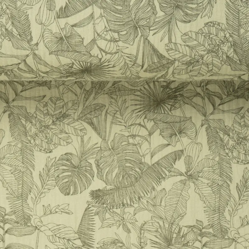 DOUBLE GAUZE FINE LINE LEAF khaki Neu Im Sortiment