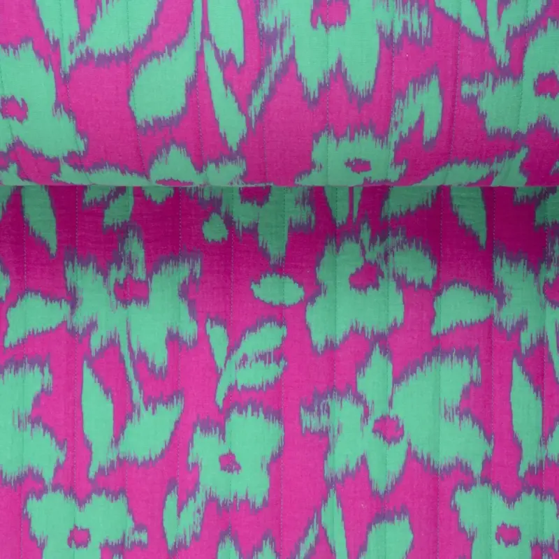 Echt QUILTED DOUBLE GAUZE SPOTTED LEO turquoise/fuchsia