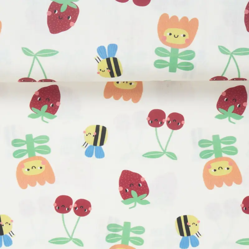 POPLIN BEES AND FRUITS ecru Super-Preis