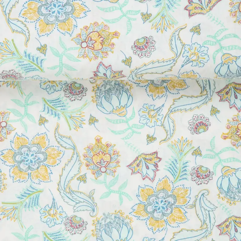 Billig POPLIN POINTILLE FLOWERS blue