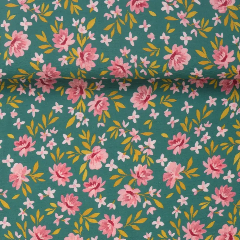 VISCOSE BUBBLED LITTLE FLOWERS green Kracherpreis