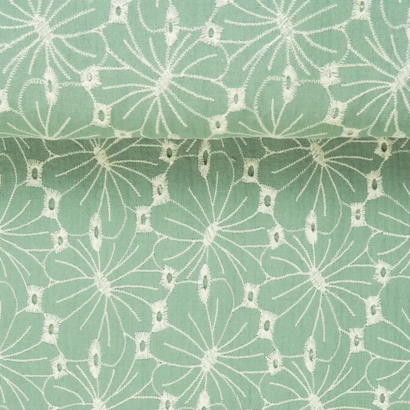 Abverkauf DOUBLE GAUZE BESTICKT FLOWERS oldgreen