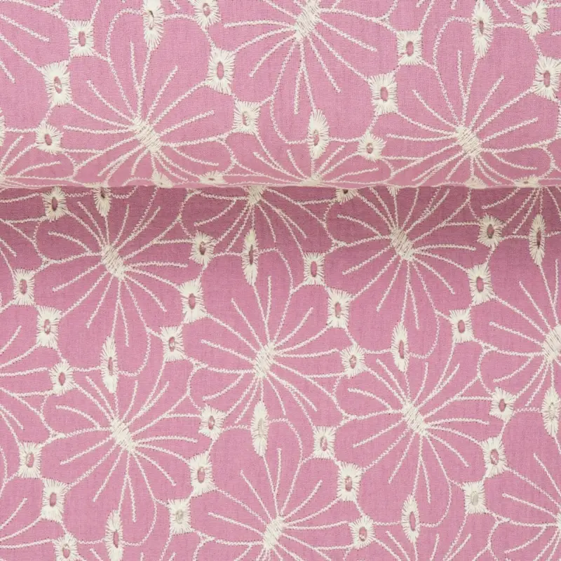 DOUBLE GAUZE BESTICKT FLOWERS pink Begrenztes Angebot