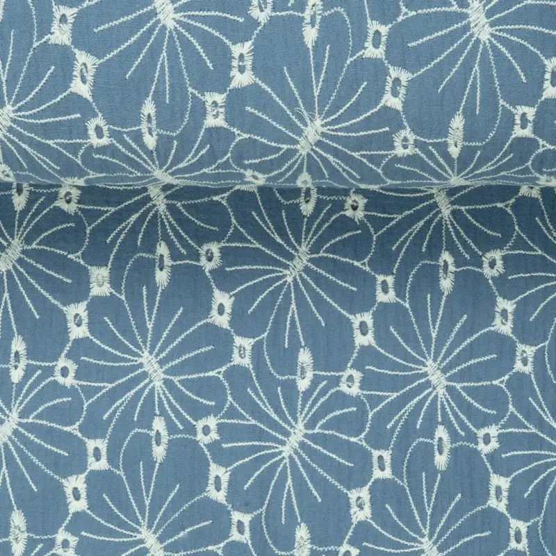 DOUBLE GAUZE BESTICKT FLOWERS blue Heißes Angebot