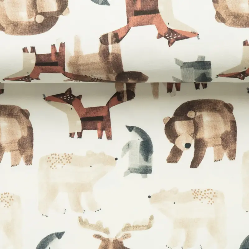 ORGANIC FRENCH TERRY WILD ANIMALS offwhite Billig
