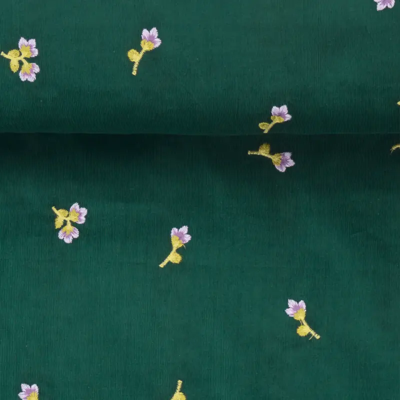 BABY CORD EMBROIDERY FLOWERS petrol Neue Kollektion