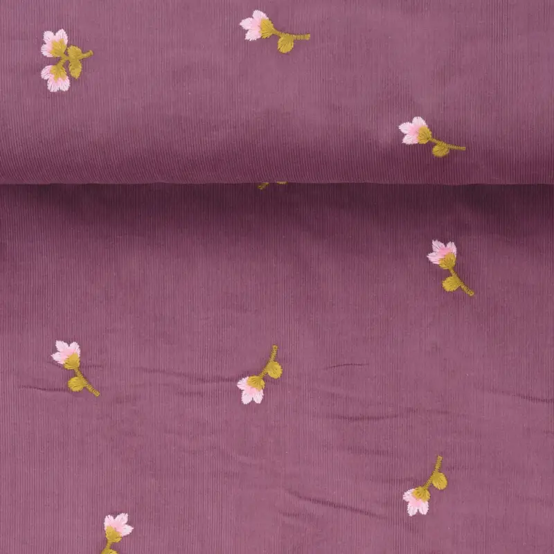 BABY CORD EMBROIDERY FLOWERS grape Schnäppchen