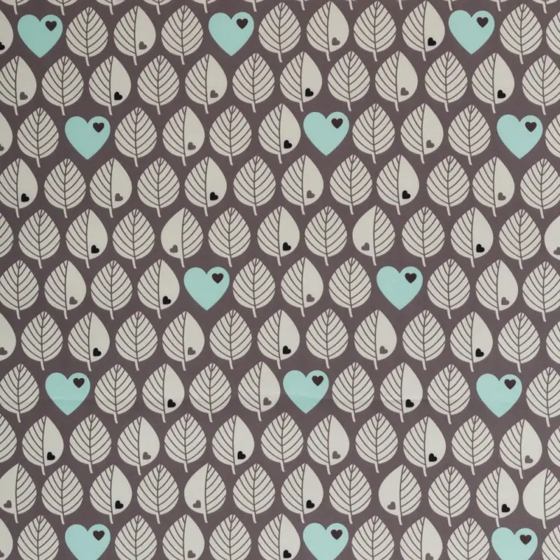 187x140 * Softshell * Blätter by Graziela * dunkelgrau mint * RESTSTÜCK Bestpreis