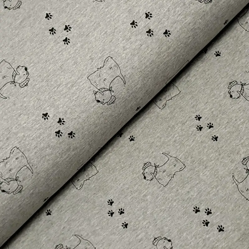 90x150 * Alpenfleece * Kuschelsweat * Sweet Dog * hellgrau meliert * RESTSTÜCK Highlight