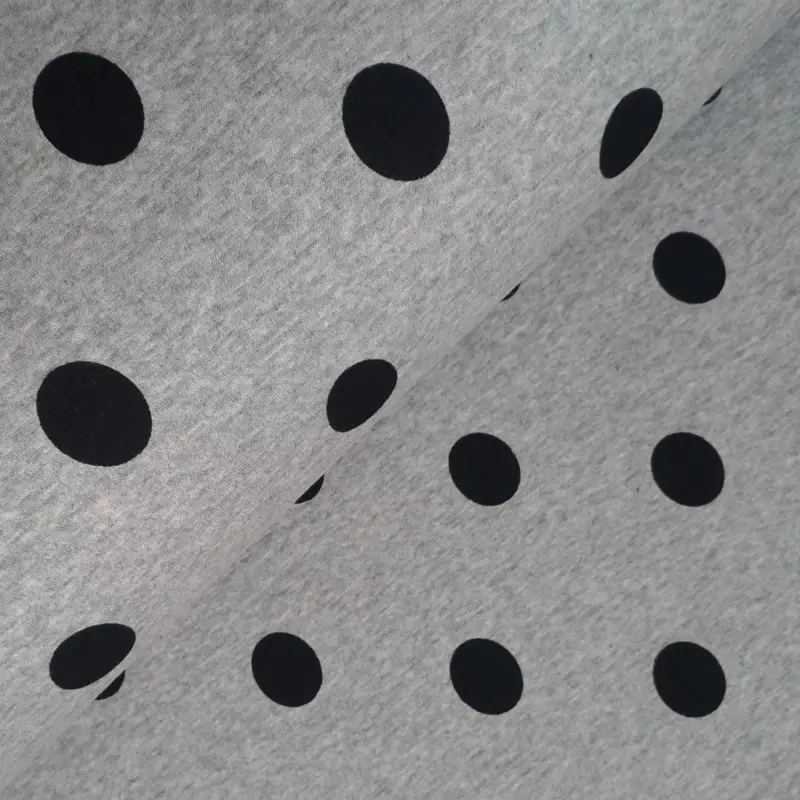 68x145 * Alpenfleece * Kuschelsweat * schwarze Punkte auf mittelgrau meliert * RESTSTÜCK Kracherpreis