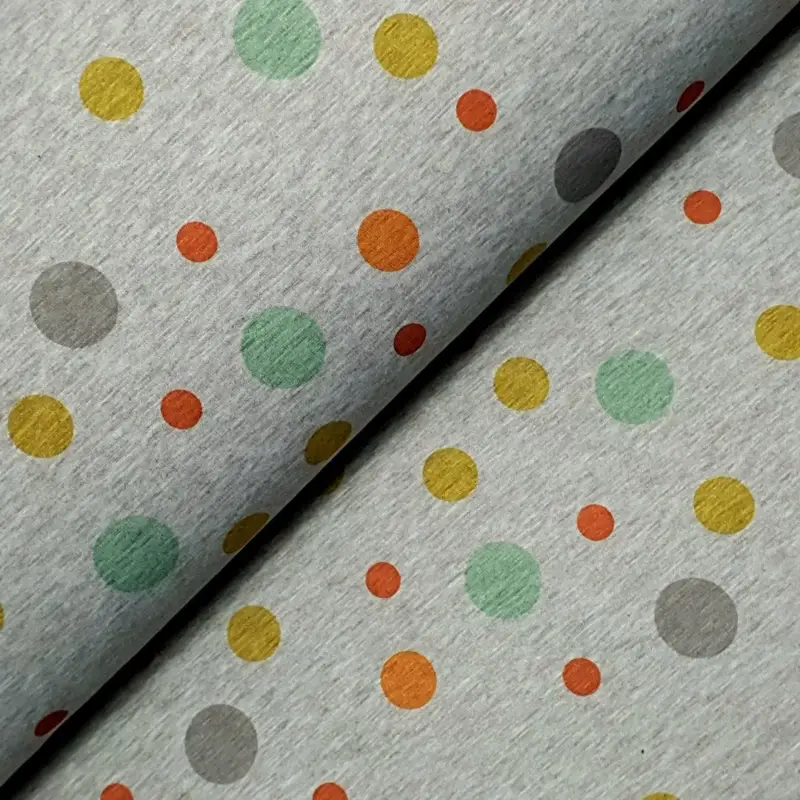 33x145 * Alpenfleece * Kuschelsweat * bunte Punkte auf hellgrau meliert * RESTSTÜCK Nur Heute