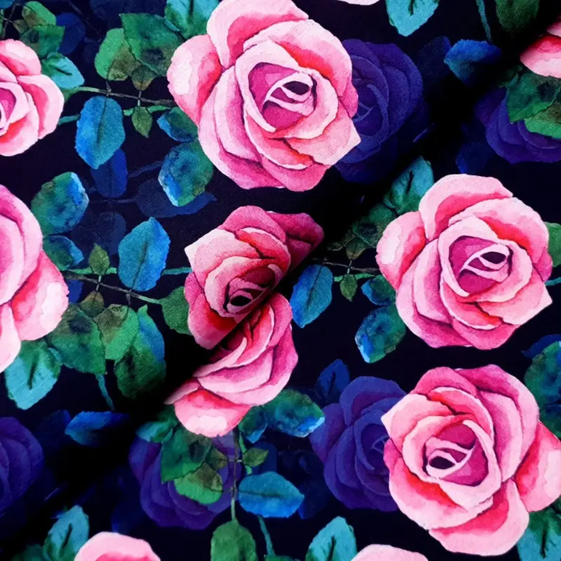 Preis Gesenkt Viskosejersey * Pink Roses auf schwarz