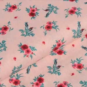 Neuheit Baumwollstoff salmon mit roten Blumen