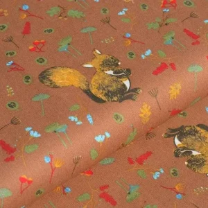 Geprüft Baumwollstoff haselnuss mit Eichhörnchen