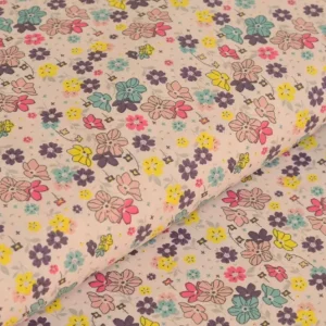 Aktuell Baumwollstoff light salmon mit bunten Blumen