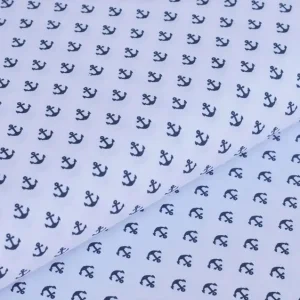 Sale Baumwollstoff weiß mit kleinen navy Ankern (102)