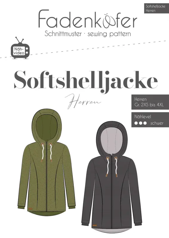 Letzte Chance Papierschnittmuster Softshelljacke für Herren 2XS-4XL von Fadenkäfer