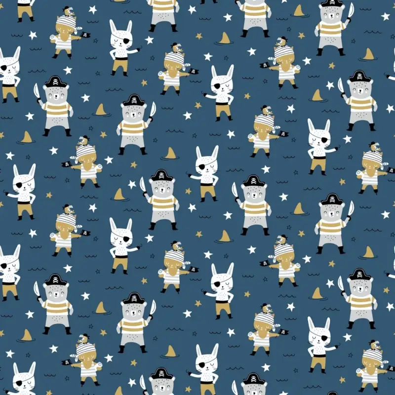 Baumwollstoff "Pirate Animals Gang" - jeansblau Sonderangebot