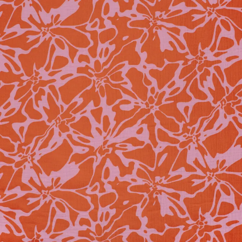 Billig Baumwolle Double Gauze/ Musselin mit abstraktem Blumenmuster - orange/rosa