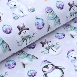 Digitaljersey Eigenproduktion "Winter Friends" mit Wintertieren, Schneemännern und Kugeln- blassrosa Preiswert