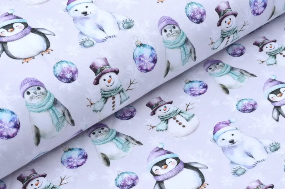 Digitaljersey Eigenproduktion "Winter Friends" mit Wintertieren, Schneemännern und Kugeln- blassrosa Preiswert