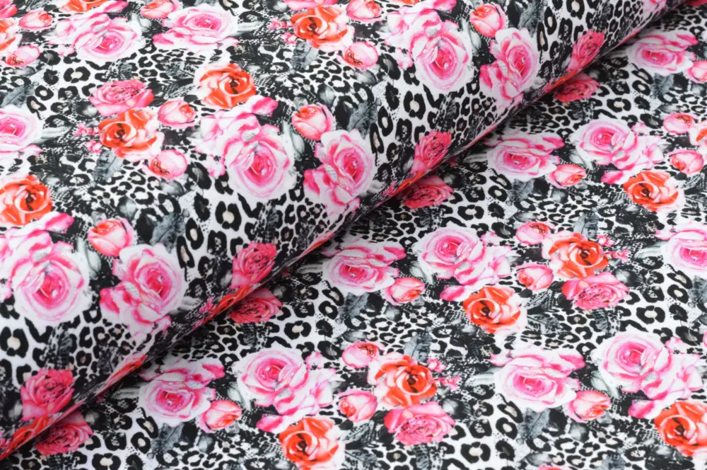 Digitaljersey Eigenproduktion mit Leo-Print und Rosen - weiß/schwarz Sonderaktion