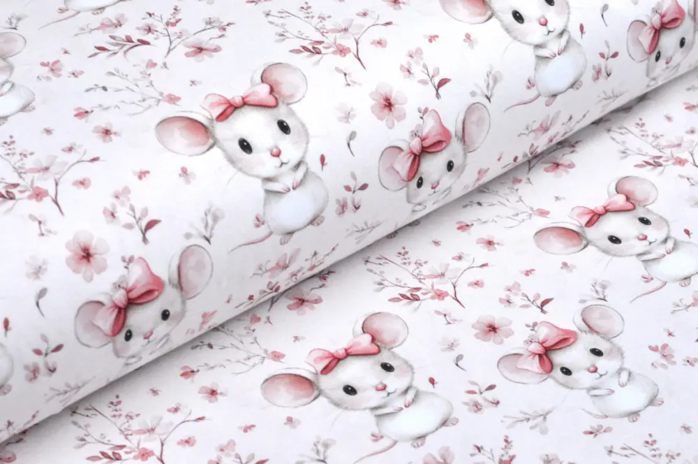 Digitaljersey Eigenproduktion "Mathilda Maus" mit Blumen und Mäusen - nuderosa Knallerangebot