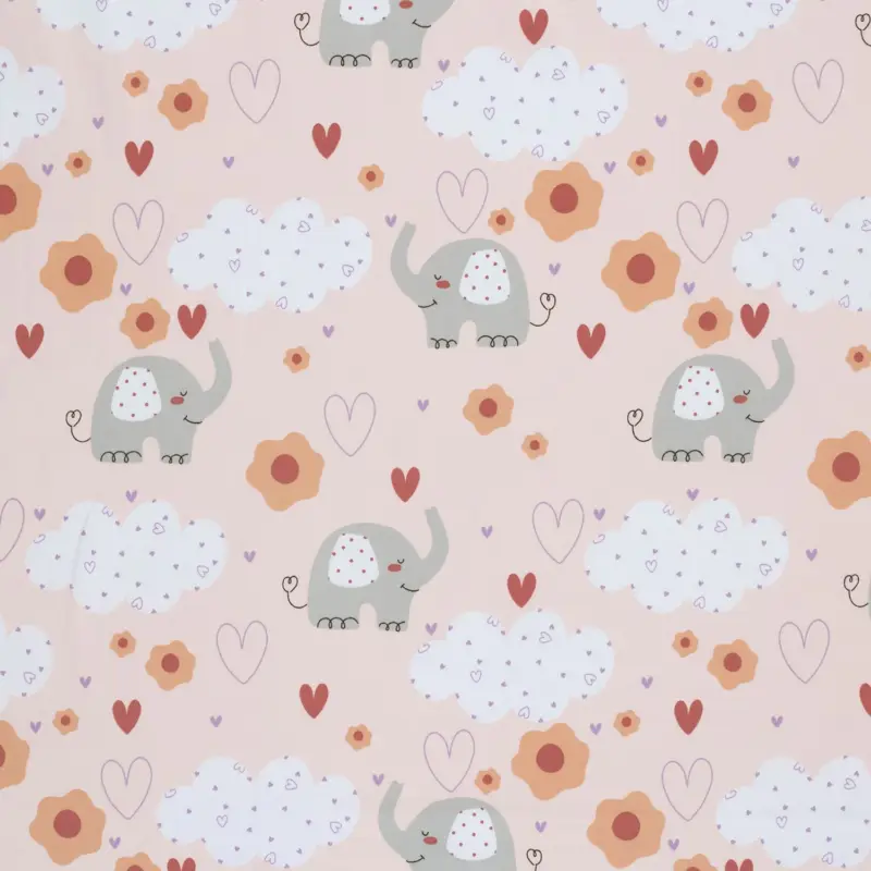 Markenware Baumwolljersey "Elephant in love" mit Elefanten, Herzen und Wolken - nuderosa (N011)