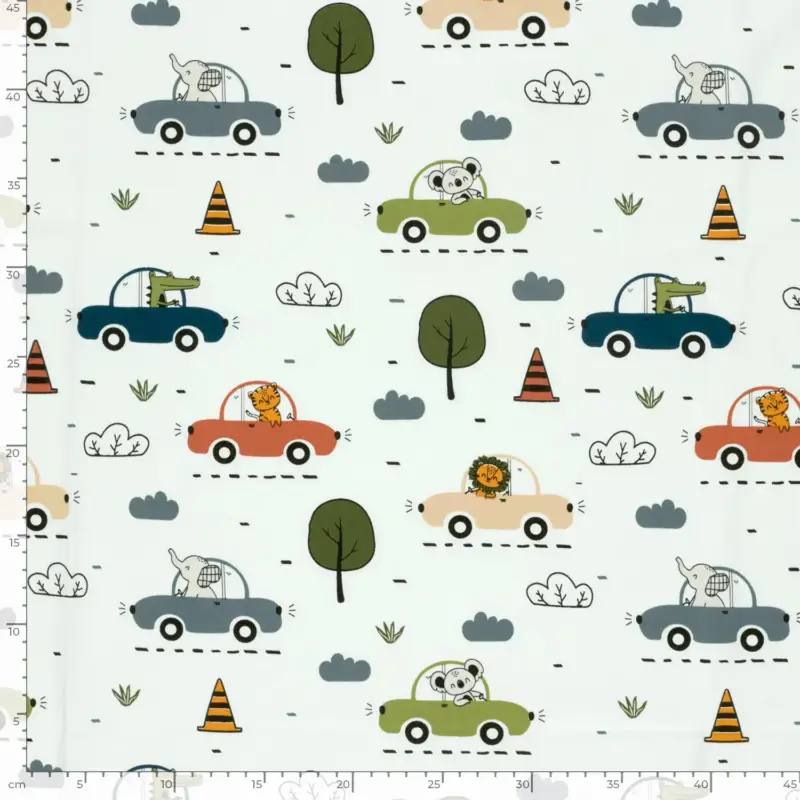 Top-Seller Baumwolljersey "Driving Animals" - weiß