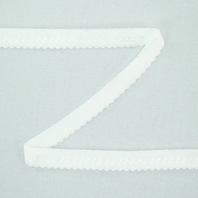 Ausverkauf Elastisches Spitzen Einfassband mit Stickerei wollweiss 12 mm