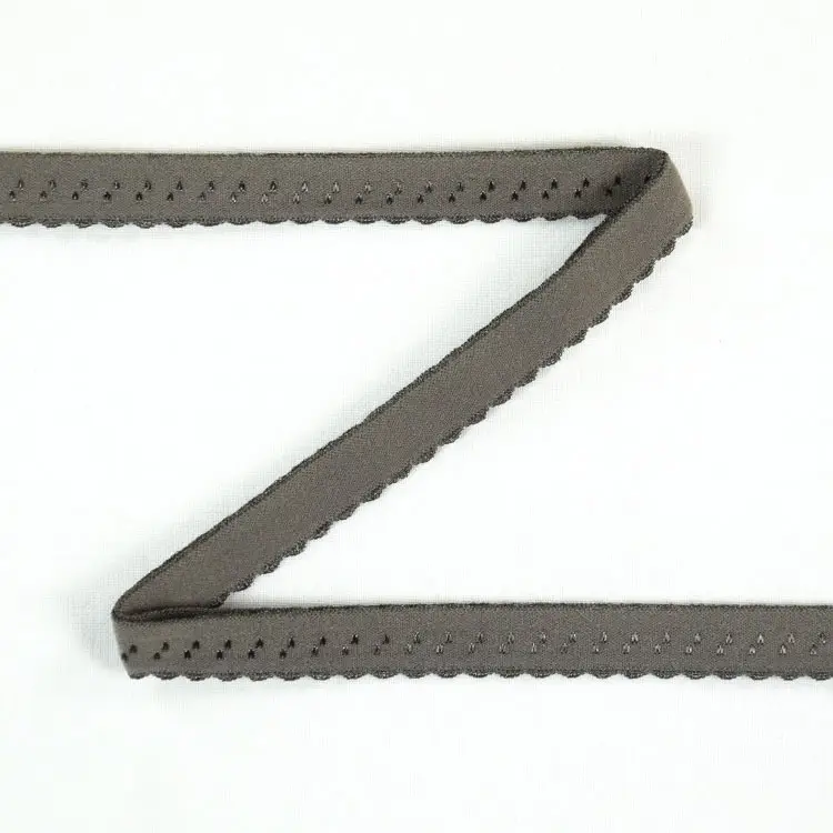 Schnäppchen Elastisches Spitzen Einfassband mit Stickerei, dunkel taupe 12 mm