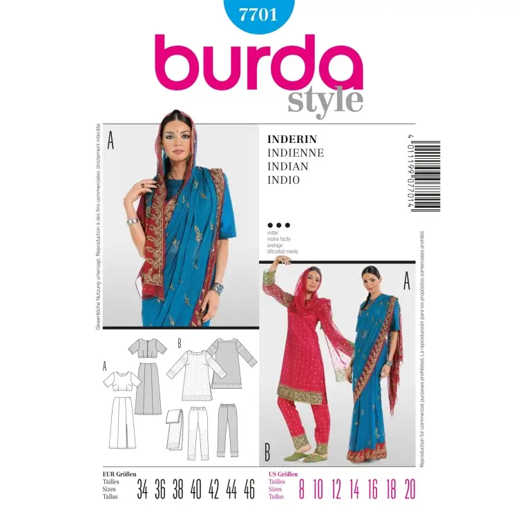 Direktkauf Schnittmuster indisches Kostüm, Burda 7701