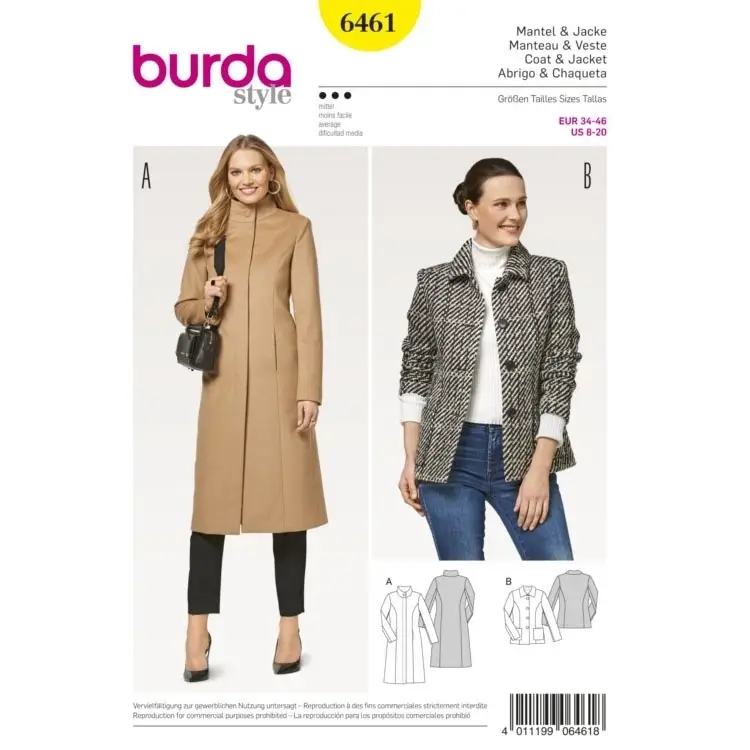 Schnittmuster Mantel und Jacke, Burda 6461 Direktkauf