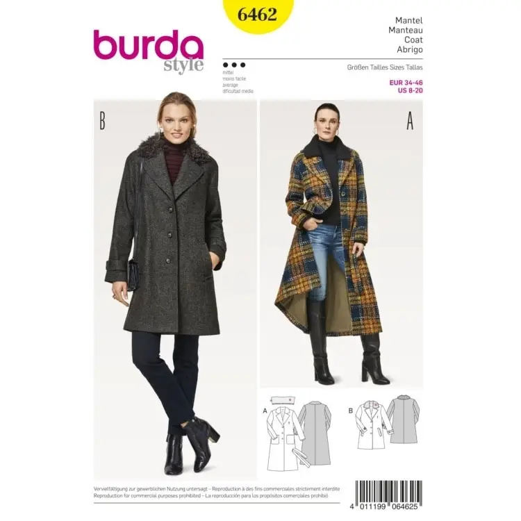 Schnittmuster Blazermantel, Burda 6462 Neu
