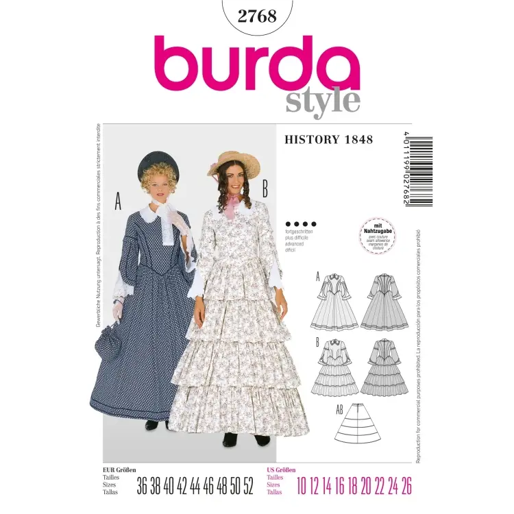 Schnittmuster Biedermeier Kleid, Burda 2768 Rabatt
