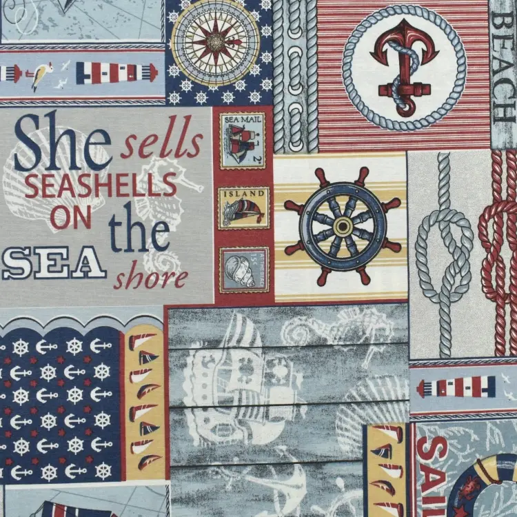 Ausverkauf Dekostoff Seashells Feeling, graublau