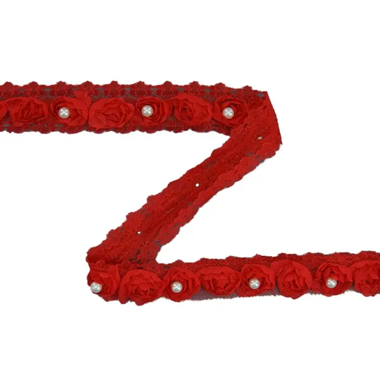 Rosen Tüllband mit Perle, 25 mm, rot Sofort Bestellen