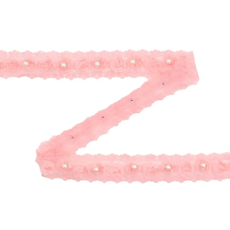 Nur Für Kurze Zeit Rosen Spitzenband mit Perle, hellrosa 30 mm