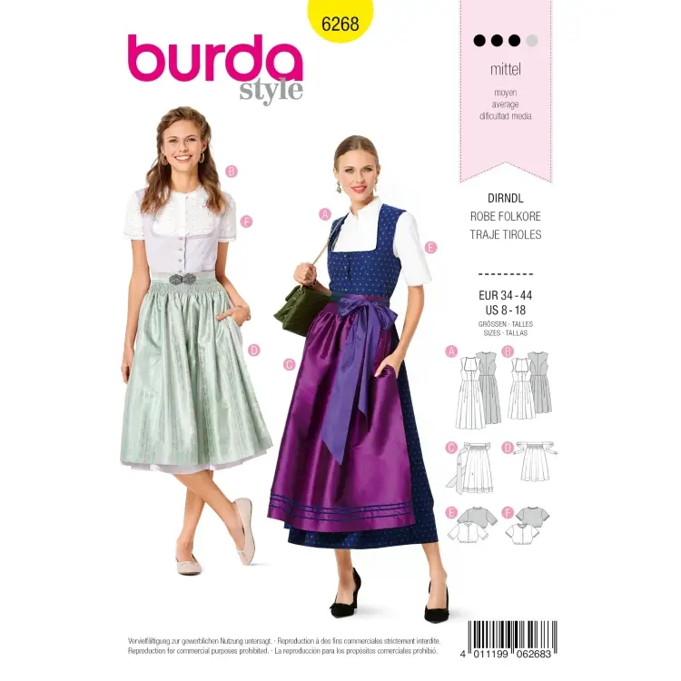 Sichere Zahlung Schnittmuster Dirndl, Burda 6268