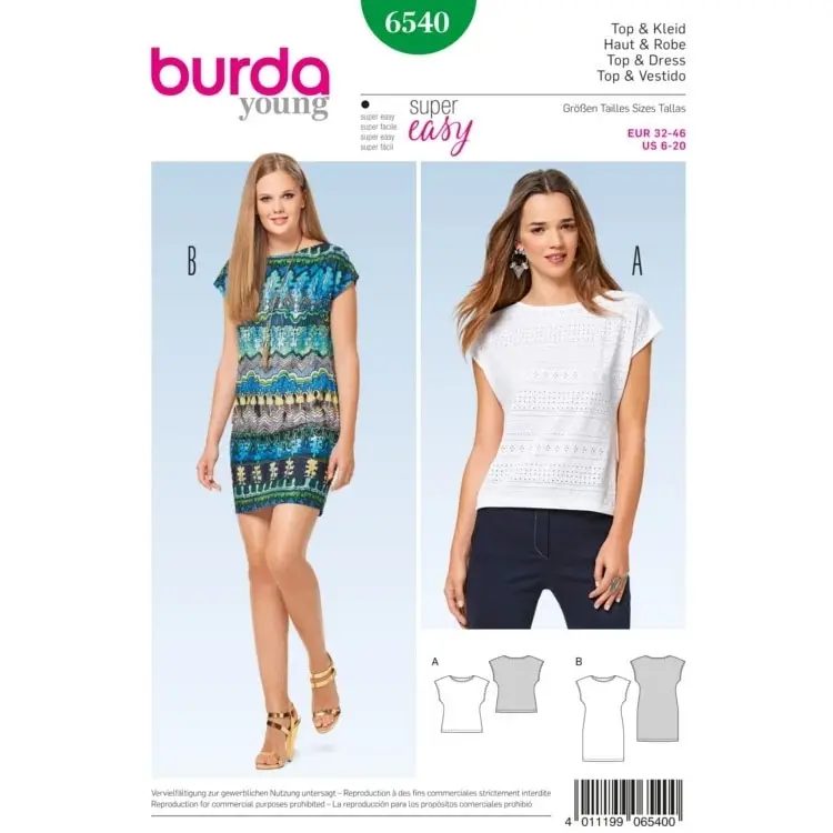 Angebot Schnittmuster Top , Kleid , ärmellos, Burda 6540