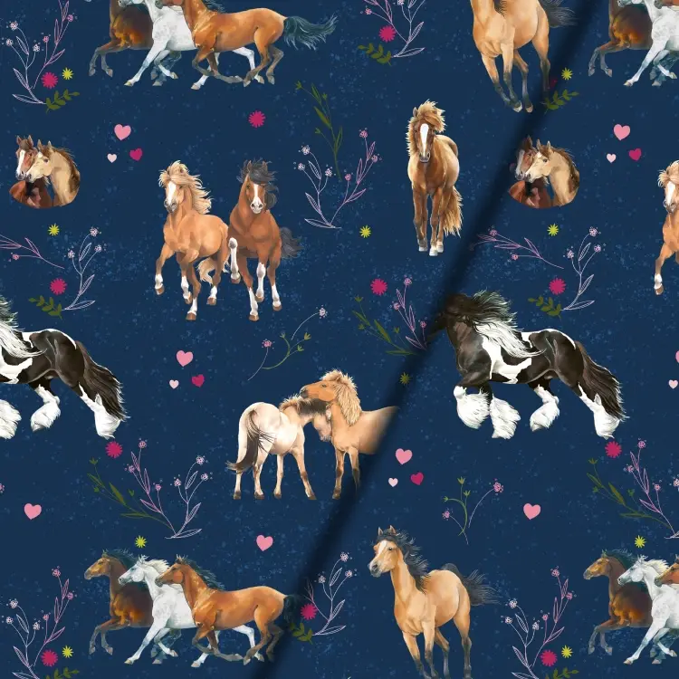 Baumwolljersey Pferdefreunde Panel Galopp-Duo Allover 150 x 70 cm Direkt Vom Hersteller