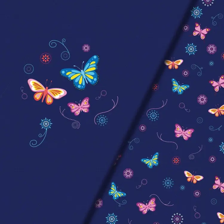 Sonderaktion Baumwolljersey Malomi Panel Fröhliche Schmetterlinge, dunkelblau 145 x 80cm