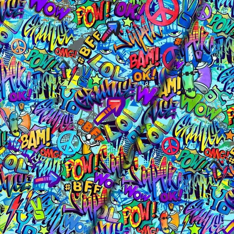 Baumwolljersey Malomi Panel Graffiti Pow How, türkis 145 x 80 cm Ausverkauf